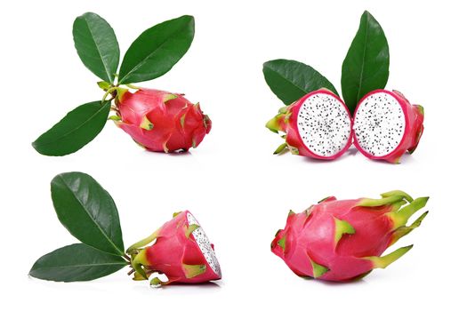 fresh red pitaya collage on white background