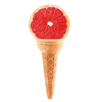 fresh grapefruit like ice cream on white background