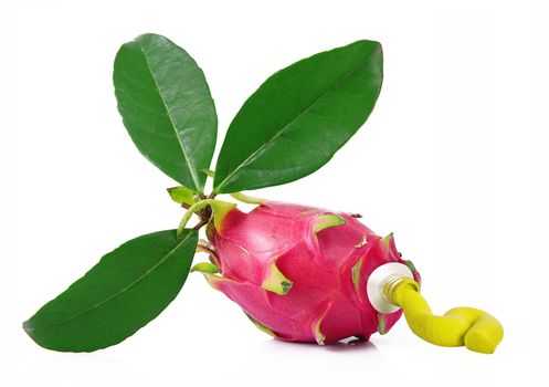 dragon fruit like a tube of paint on white background