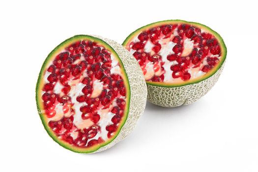 strange ibrid fruit melon-pomegranate