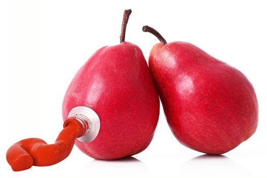 pears like a tube of paint on white background