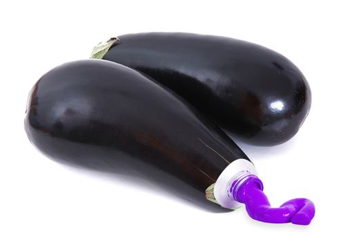 aubergines like a tube of paint on white background