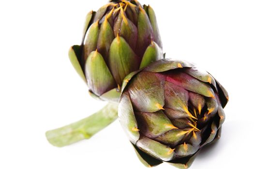 fresh artichokes on white background