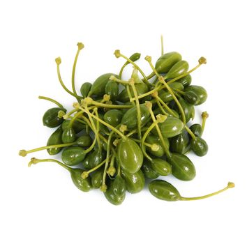 fresh capers on white background