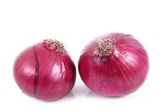 fresh red onions on white background
