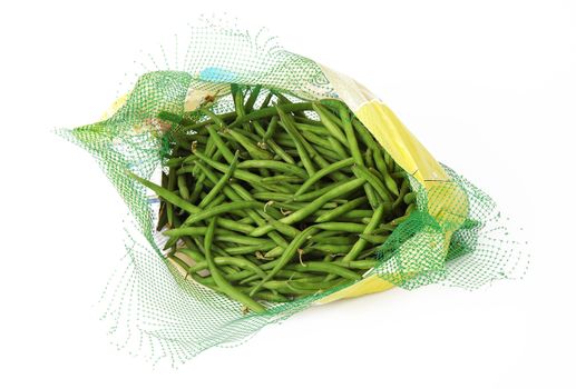 fresh green beans on white background