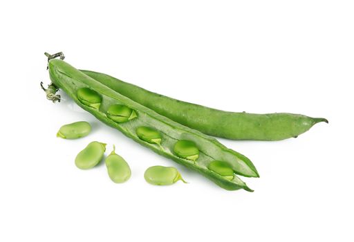 fresh green beans on white background