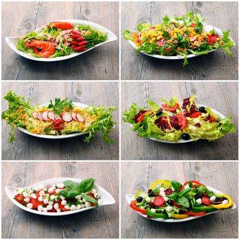 salad collage on old wooden table