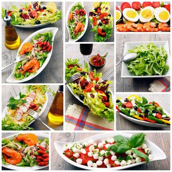 salad collage on old wooden table
