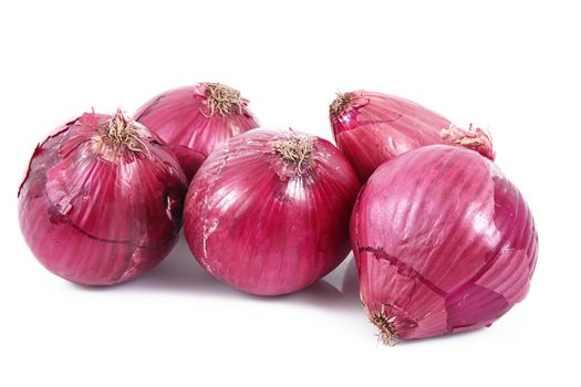 fresh red onions on white background