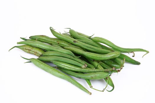 fresh green beans on white background