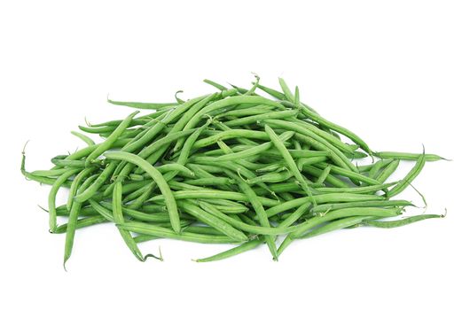  fresh green beans on white background