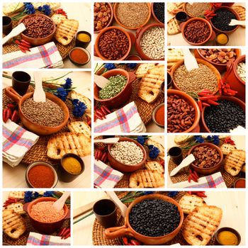 mixes legumes collage with ingredients