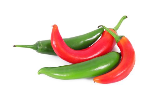 fresh hot peppers on white background