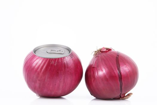 tin onions on white background