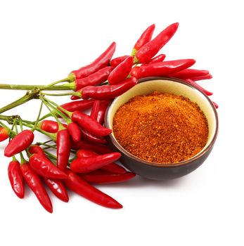 fresh hot peppers on white background