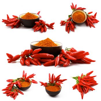 fresh hot peppers collage on white background