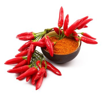 fresh hot peppers on white background