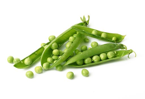fresh sweet peas on white background