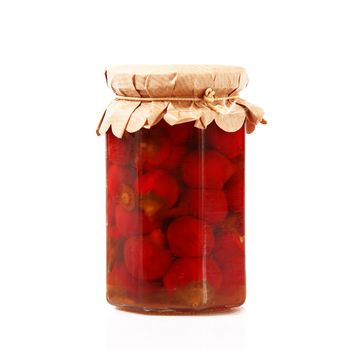 red pepper pickled jar on white background