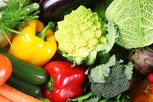 a background of fresh vegetables