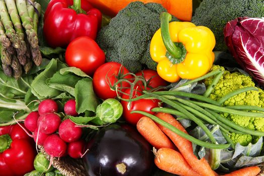 a background of fresh vegetables