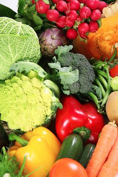 a background of fresh vegetables