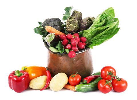 a background of fresh vegetables in pot