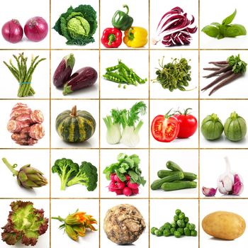 a fresh group of vegetables on white background