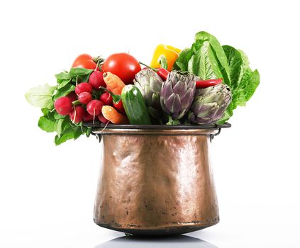 a background of fresh vegetables in pot