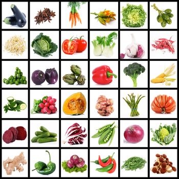 a fresh group of vegetables on white background