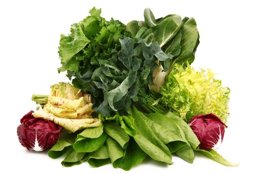 a fresh group of vegetables on white background