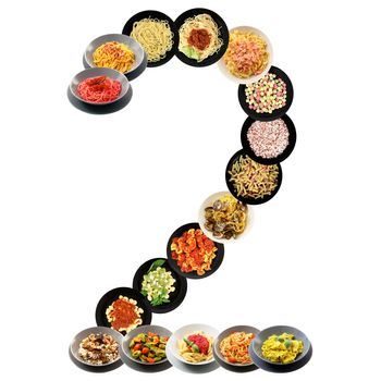 2 alphabet italian pasta on white background