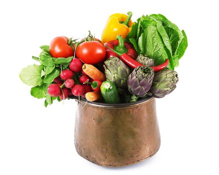 a background of fresh vegetables in pot