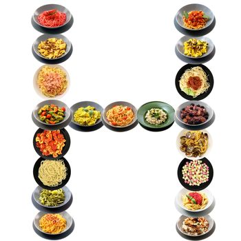 H alphabet italian pasta on white background