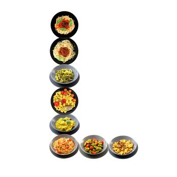 L alphabet italian pasta on white background
