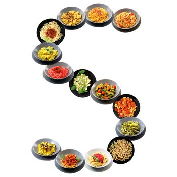 S alphabet italian pasta on white background