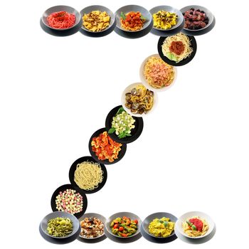 Z alphabet italian pasta on white background