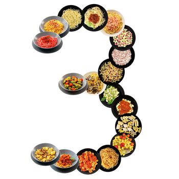 3 alphabet italian pasta on white background
