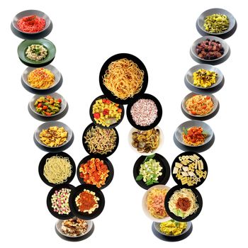 W alphabet italian pasta on white background