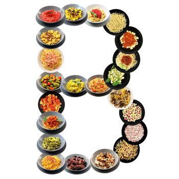 B alphabet italian pasta on white background