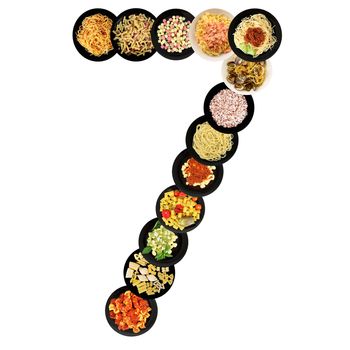 7alphabet italian pasta on white background