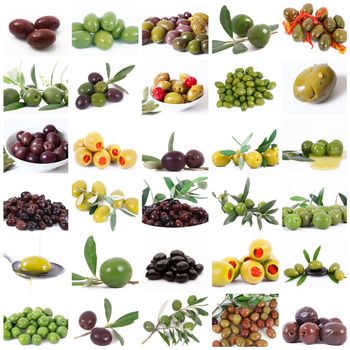 isolated olives collage on white background