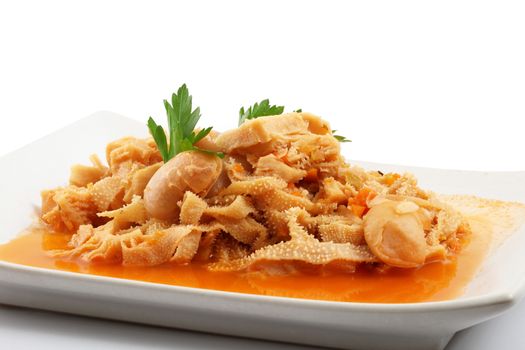original italian tripe on white background