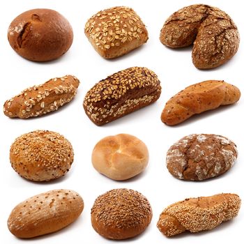fresh bread collage on white background