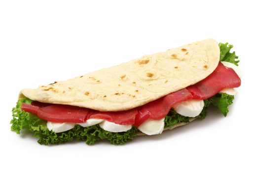 italian flat bread with salade and ham