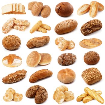 fresh bread collage on white background