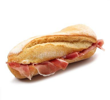 a sandwich with ham on white background