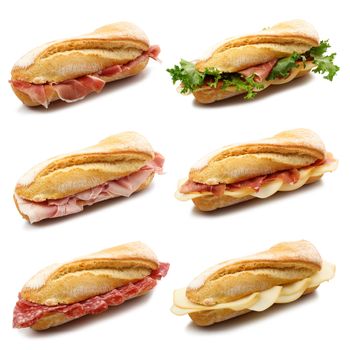 italian sandwich collection on white background