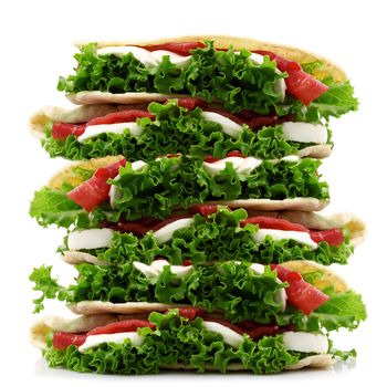 very big italian flat bread with salade and ham